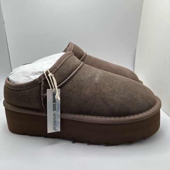 CUSHIONAIRE Women's Genuine Suede Cozy Mule Platform +Memory Foam 9 TAUPE - Picture 1 of 7